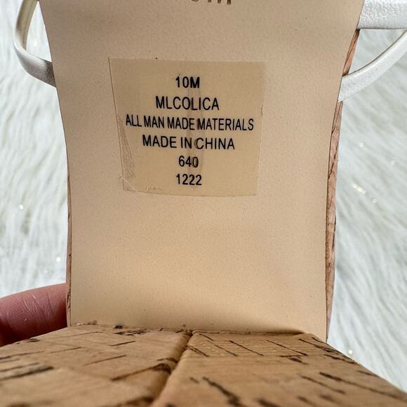 Marc Fisher Colica Block Heel Sandals Ivory Woven Mules Slip On Summer Size 10M - Picture 8 of 9